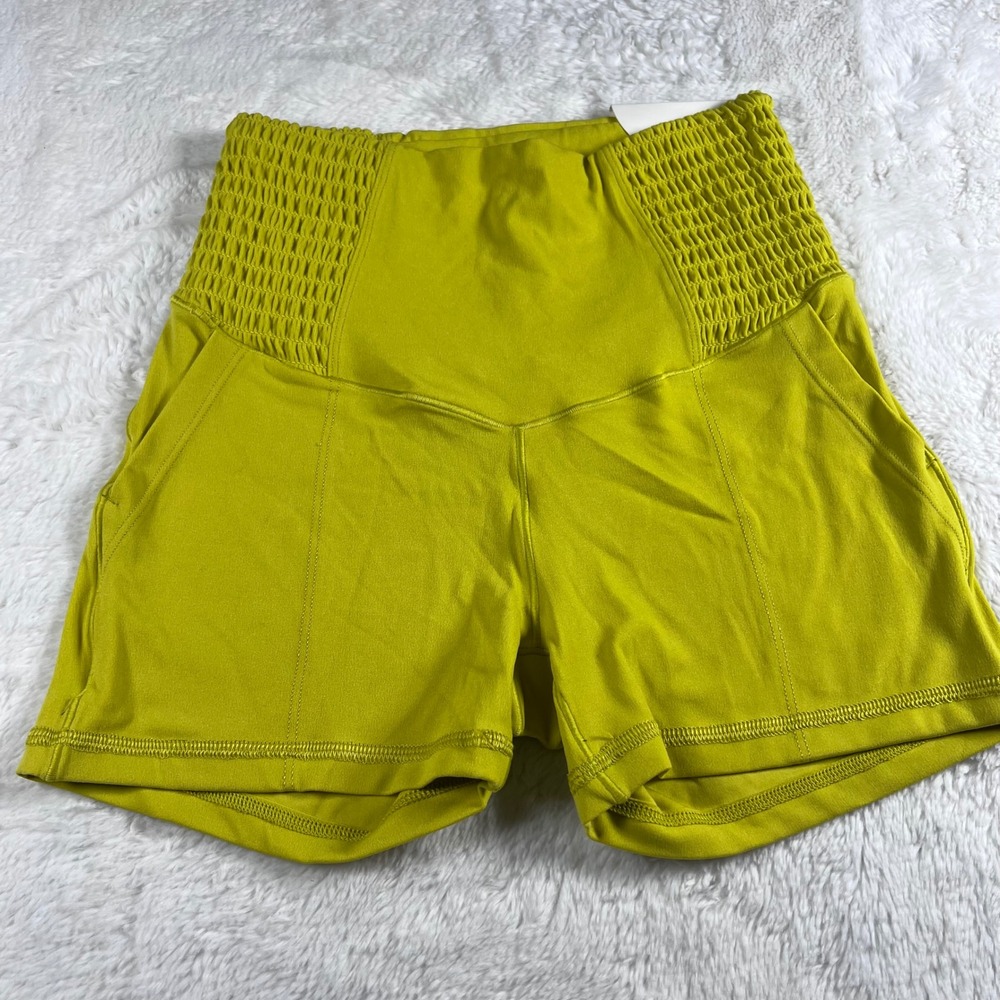 Offline by Aerie Smocked High Rise Real Me Shorty Shorts Yellow Size Small NWT
